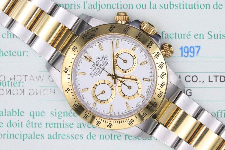 Rolex Daytona 16523 Zenith White Tritium Green Sticker _ Full Set From 11/1997 _ Never Polished